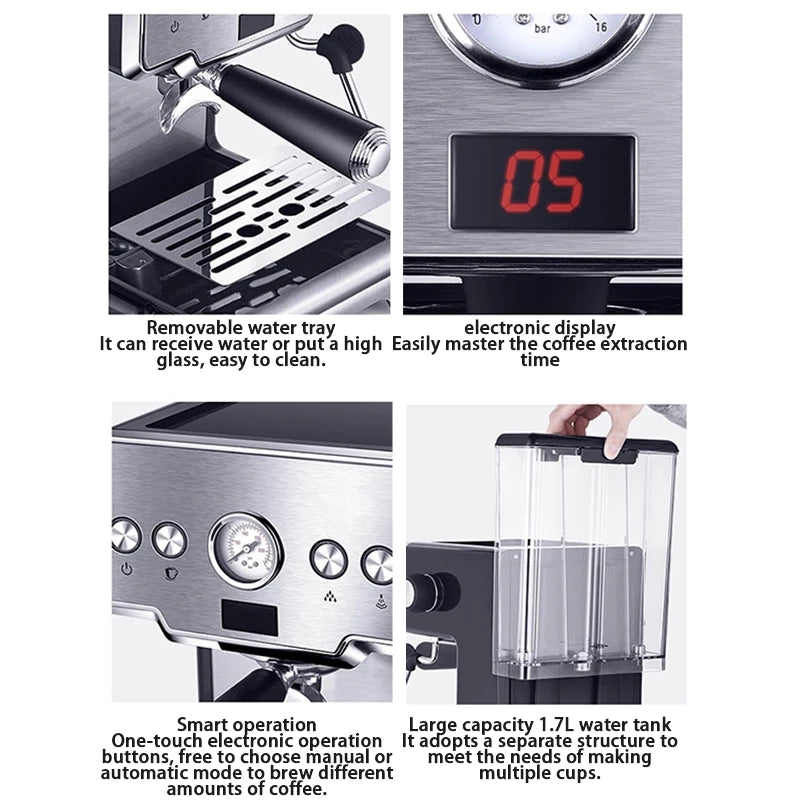 Coffee My Cup: Collage of features of a coffee machine with text descriptions.