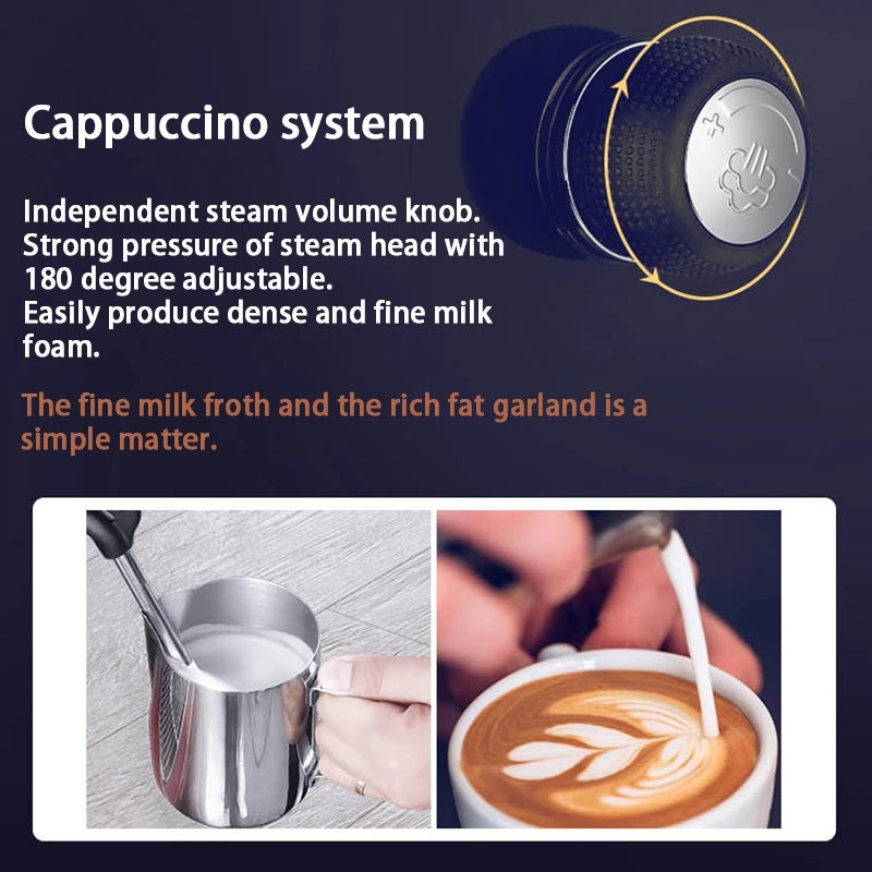 Coffee My Cup: Cappuccino system with steam volume knob and milk frothing demonstration.