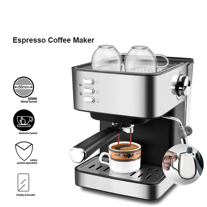 Coffee My Cup: Espresso coffee maker with a cup of coffee being brewed, on a white background.