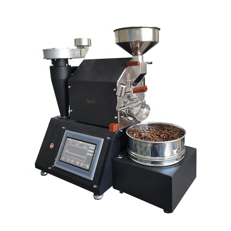Coffee My Cup: Coffee roasting machine with a bowl of roasted coffee beans on a white background