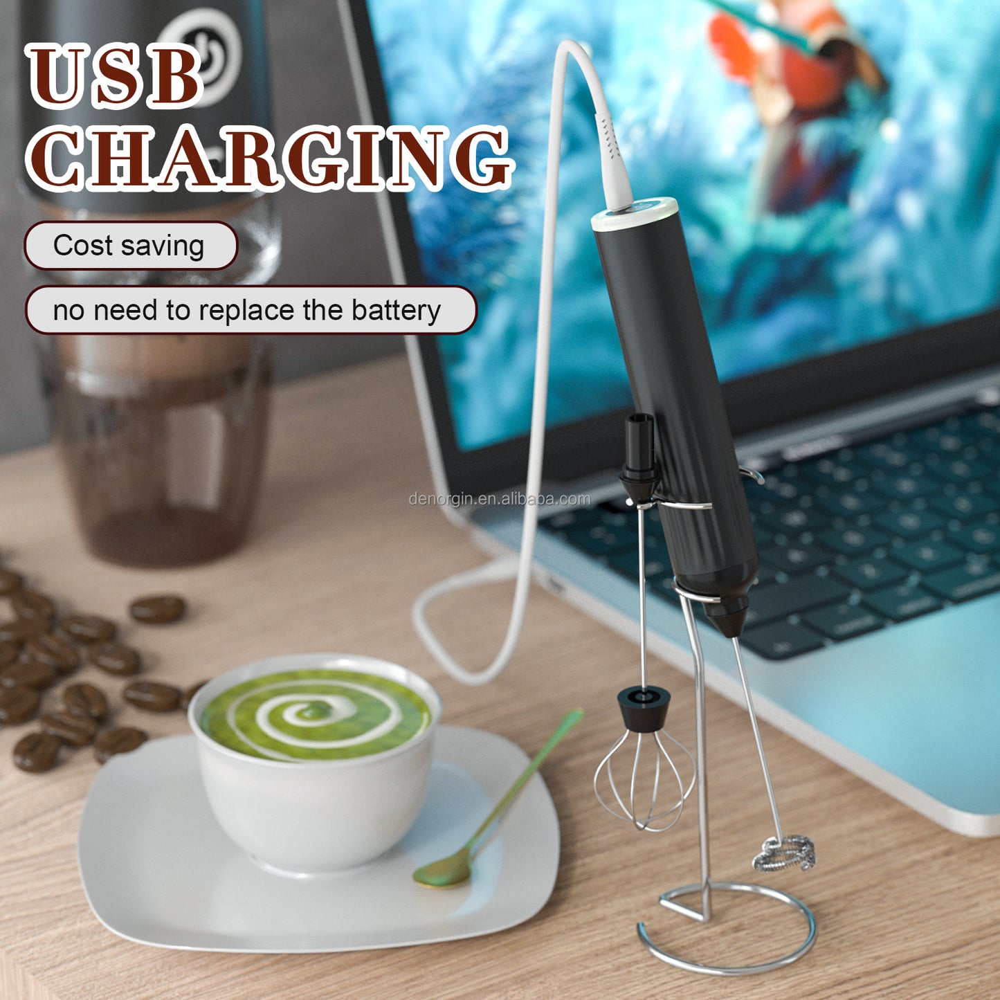 Coffee My Cup: USB Rechargeable Milk Frother for Coffee Milk Foam Maker with Stand - Coffee My Cup