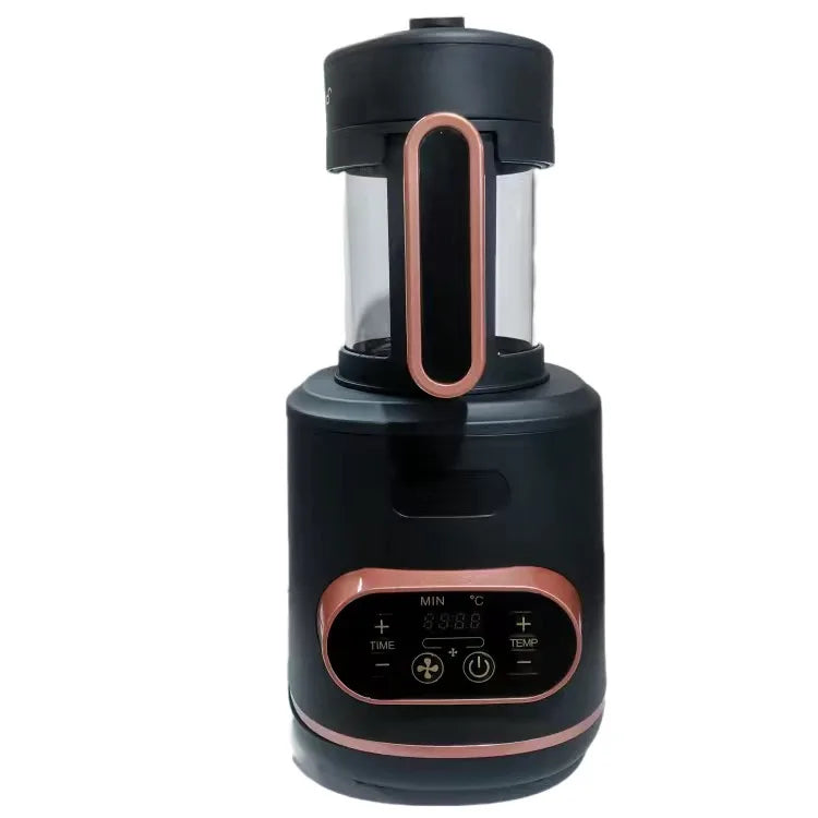 Coffee My Cup: Black and rose gold coffee bean roaster on a white background