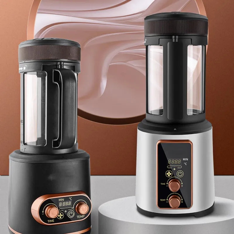 Coffee My Cup: Two coffee roasters, one black and one silver with digital display, on a neutral background.