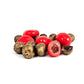 Coffee My Cup Sweet Treats Collection: Prosecco Berry Bliss – 4oz Bag: Red and brown spherical objects on a white background