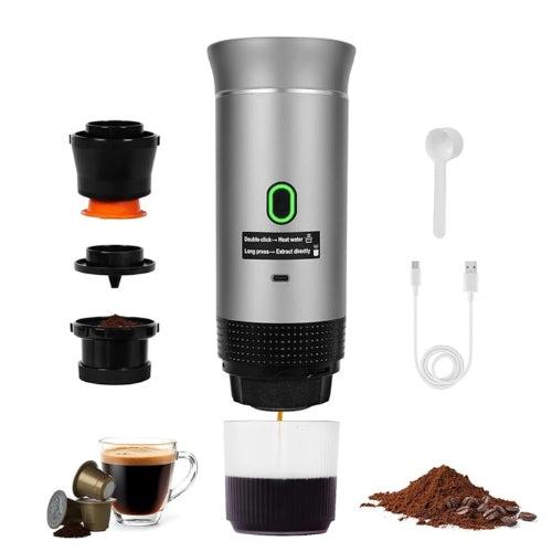 Coffee My Cup 3-in-1 Portable Espresso Machine in silver with USB-C charging