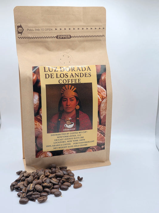 Coffee My Cup: Specialty Roast Coffee package with a portrait on a white background Luz Dorada De Los Andes Coffee