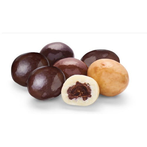 Coffee My Cup Sweet Treats Collection: Assorted chocolate-covered expresso coffee bean treats on a white background