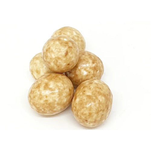 Stack of beige marbled balls on a white background: Coffee My Cup Sweet Treats Collection: Crème Brulee Bliss – 4oz Bag