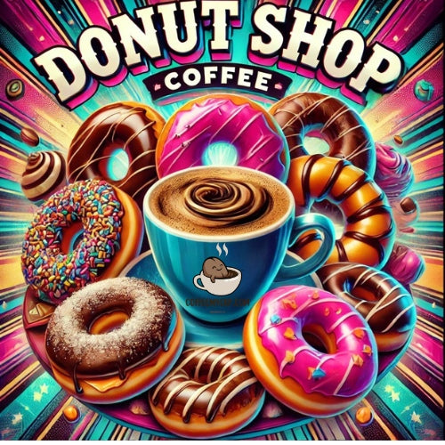 Coffee My Cup: Donut Shop Luv Coffee Label Specialty Roast Coffee