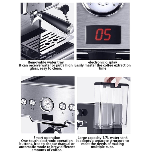 Coffee My Cup: Collage of features of a coffee machine with text descriptions.