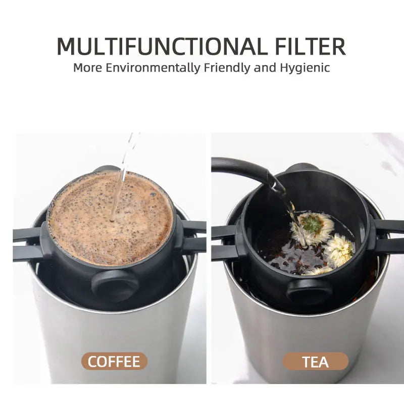 Coffee My Cup: Multifunctional filter for coffee and tea with text 'Multifunctional Filter' and 'More Environmentally Friendly and Hygienic'.