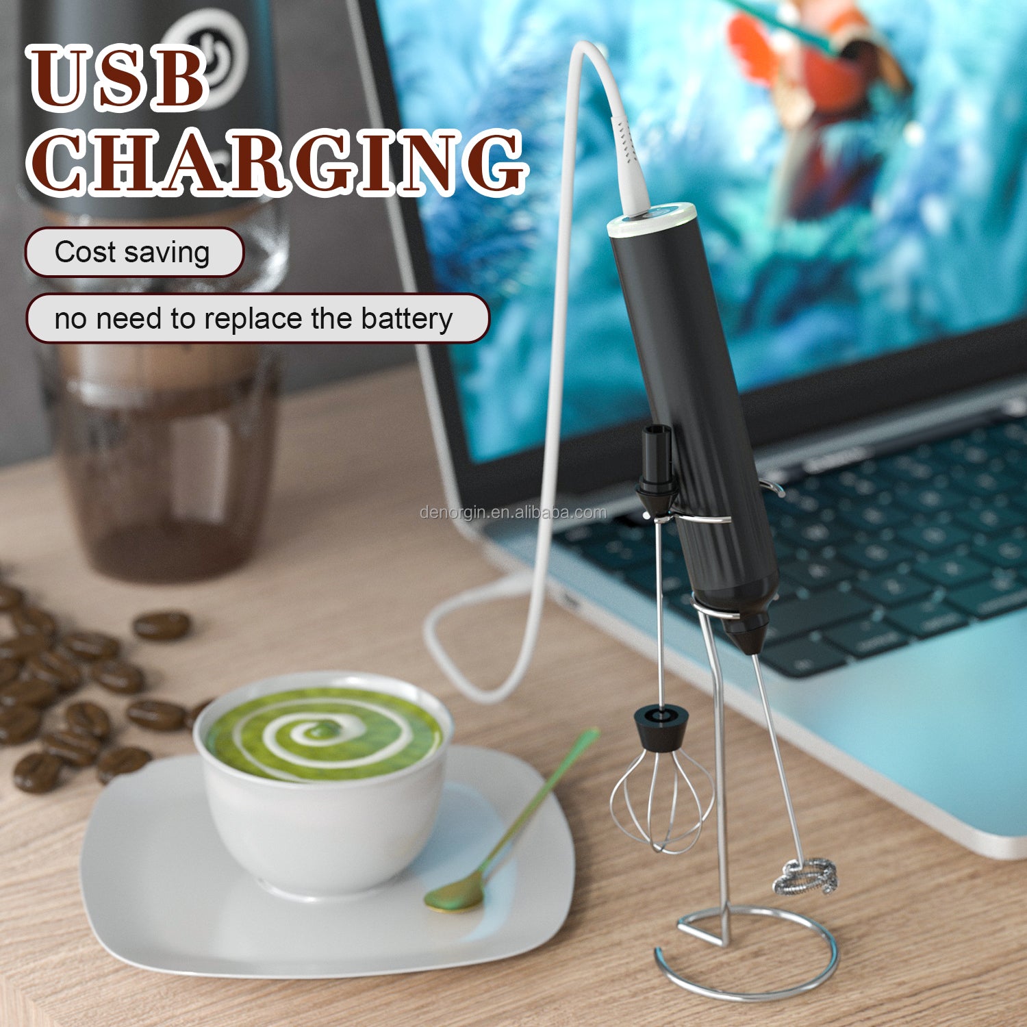 Coffee My Cup: USB Rechargeable Milk Frother for Coffee Milk Foam Maker with Stand - Coffee My Cup