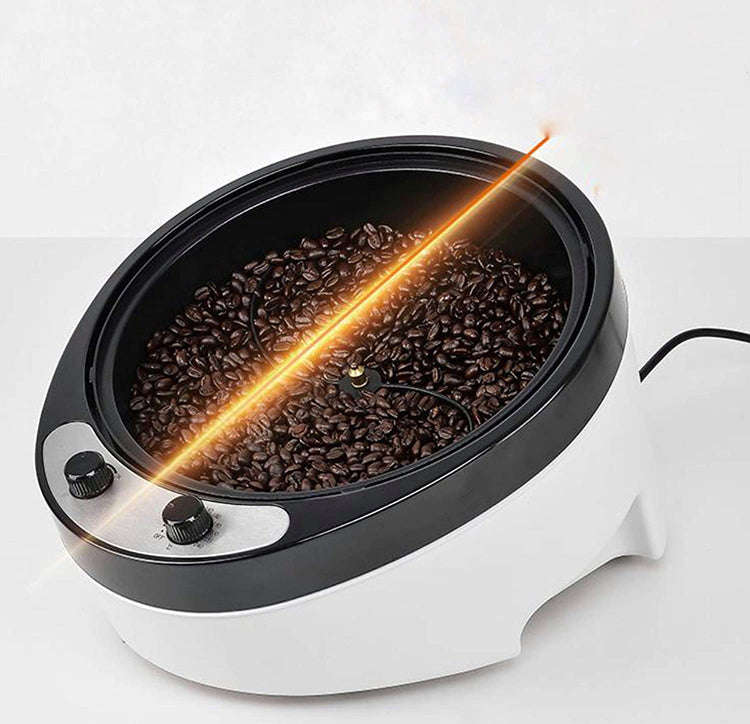 Coffee My Cup: Coffee roasting machine with coffee beans and glowing element on a white background