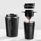 Coffee My Cup: Black portable coffee maker with a cup on a light gray background