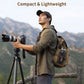 Coffee My Cup: Brew Coffee Your Way Anywhere, Man with camera and backpack in a mountainous landscape, emphasizing compactness and light weight.