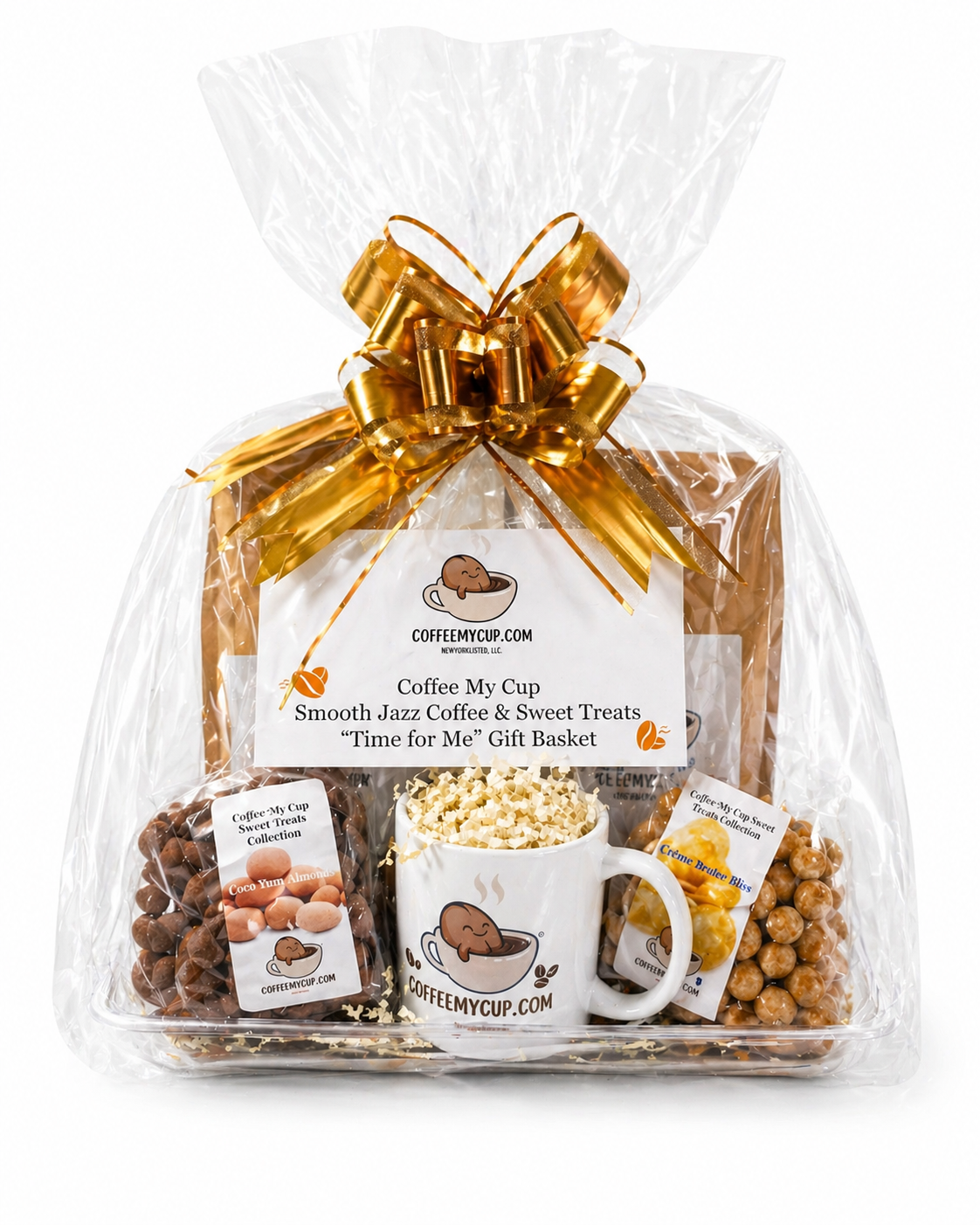 COFFEE MY CUP GIFT BASKET COLLECTION:
Smooth Jazz Coffee & Sweet Treats “Time for Me” Gift Basket