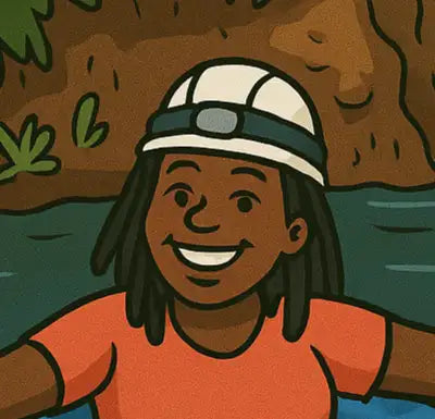 Three people on inflatable tubes in a river with 'Island Fun Coffee' tube.